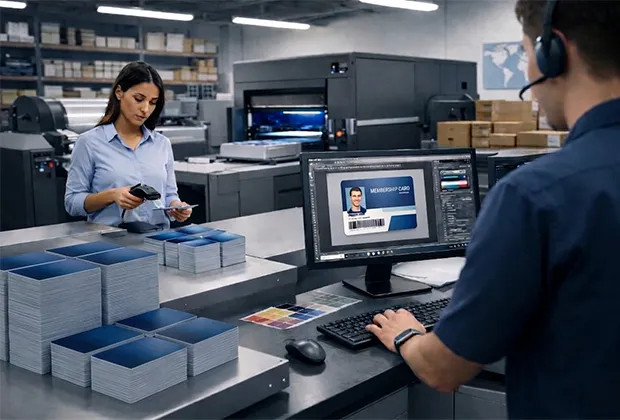 Custom card printing workshop and production environment at Lumacards