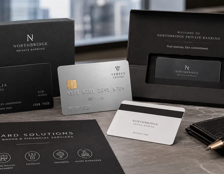 Premium banking member cards, smart cards and welcome packs produced by Lumacards