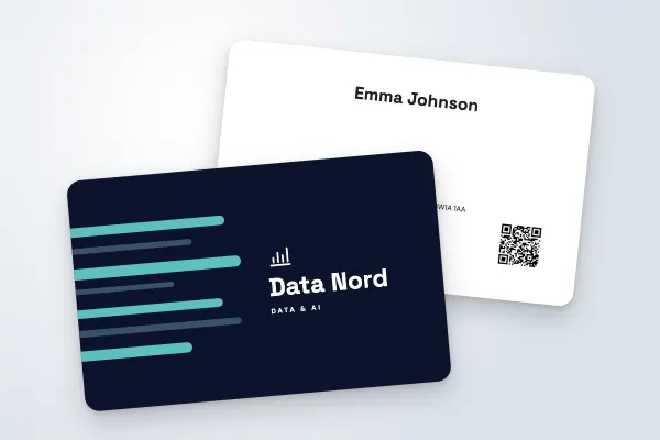 business card template “Data Nord” (consultants and creatives, speed lines, turquoise): front and back