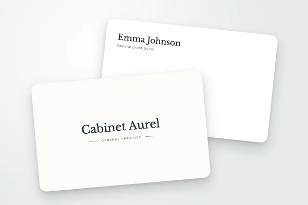 business card template “Cabinet Aurel” (health and wellbeing, ornament, sage): front and back