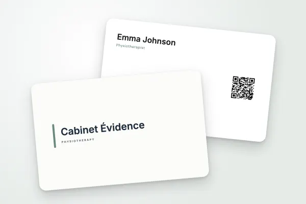 business card template “Cabinet Évidence” (health and wellbeing, accent bar, sage green): front and back