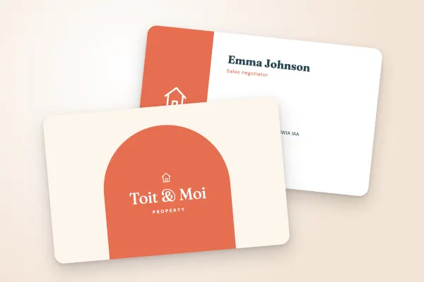 business card template “Toit & Moi” (property, arch, terracotta): front and back