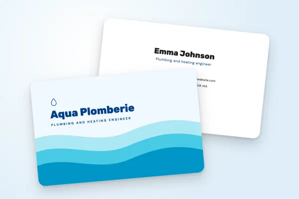 business card template “Aqua Plomberie” (trades and construction, blue waves): front and back