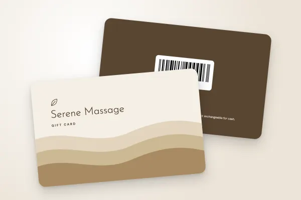 gift card template “Serene Massage” (hair salons, beauty salons and spas, waves, sand tones): front and back