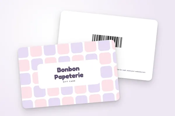 gift card template “Bonbon Papeterie” (shops and retailers, pastel mosaic): front and back