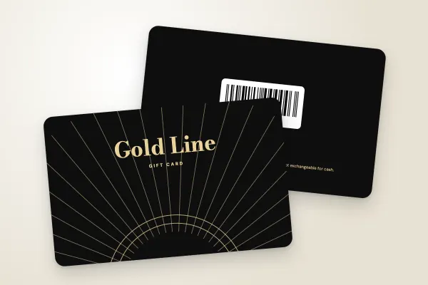 gift card template “Gold Line” (shops and retailers, art deco, black and gold): front and back