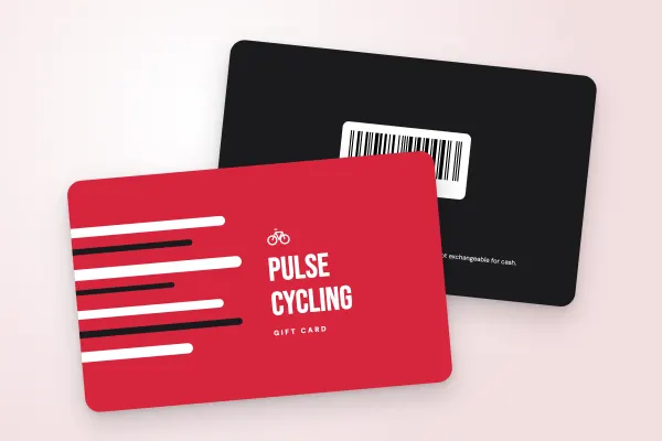 gift card template “Pulse Cycling” (sport and wellbeing, speed lines, red): front and back
