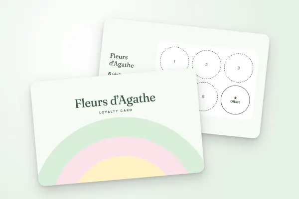 loyalty card template “Fleurs d’Agathe” (shops and retailers, pastel arcs, florist): front and back