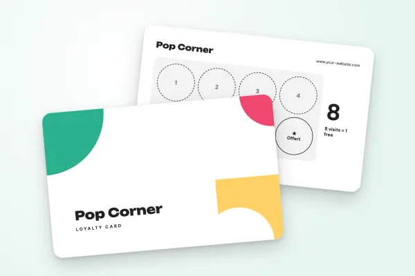loyalty card template “Pop Corner” (shops and retailers, geometric shapes, zesty): front and back
