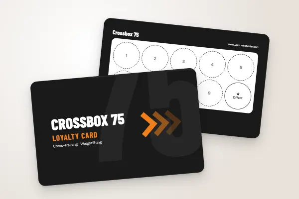 loyalty card template “Crossbox 75” (sport and leisure, large 75 and chevrons, “loyalty card”): front and back