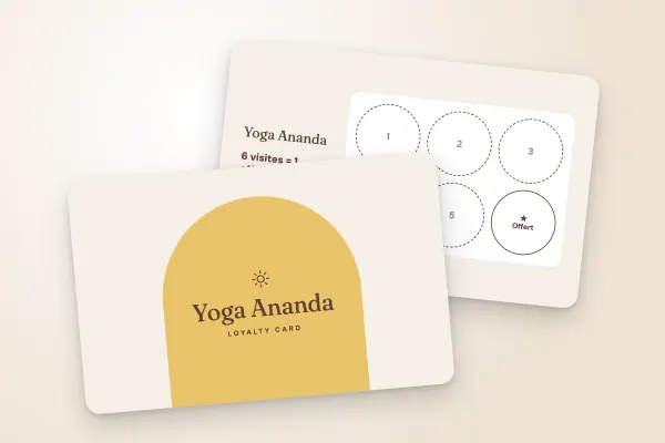 loyalty card template “Yoga Ananda” (sport and leisure, arch, saffron): front and back