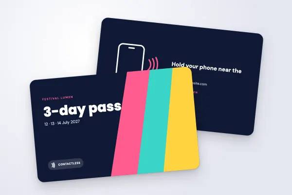 NFC card template “Festival Lumen” (events, event pass, colour gradient): front and back