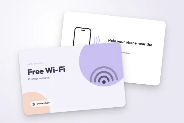 NFC card template “Café Nuance” (shops and retailers, wi-fi, pastel): front and back