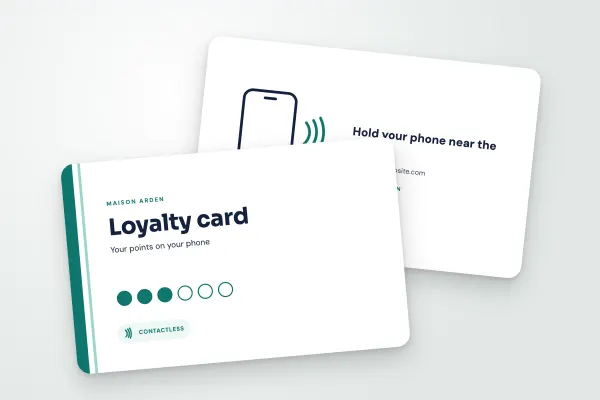 NFC card template “Maison Arden” (shops and retailers, connected loyalty, side bar): front and back