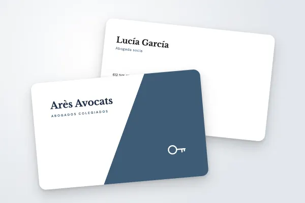 Modelo de tarjeta de visita «Arès Avocats» (consultoría y creativos, diagonal, azul pizarra): anverso y reverso