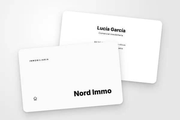 Modelo de tarjeta de visita «Nord Immo» (inmobiliaria, nombre abajo a la derecha, depurado): anverso y reverso