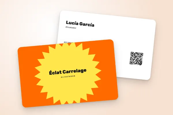 Modelo de tarjeta de visita «Éclat Carrelage» (artesanos y construcción, destello pop, naranja): anverso y reverso
