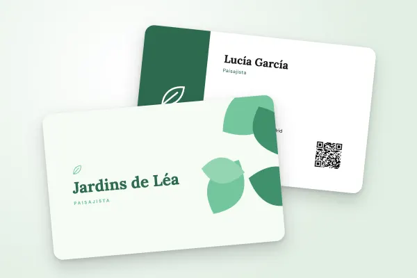 Modelo de tarjeta de visita «Jardins de Léa» (artesanos y construcción, follaje): anverso y reverso