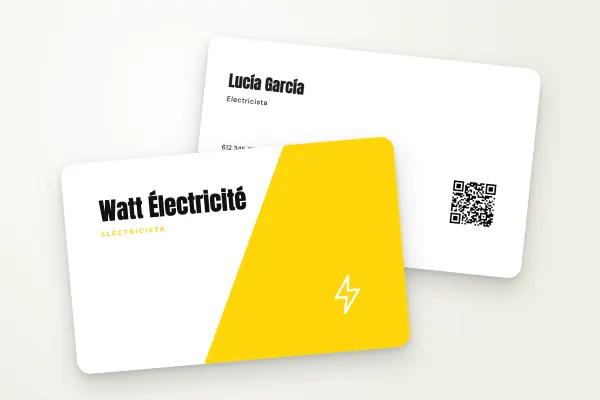 Modelo de tarjeta de visita «Watt Électricité» (artesanos y construcción, diagonal, amarillo): anverso y reverso