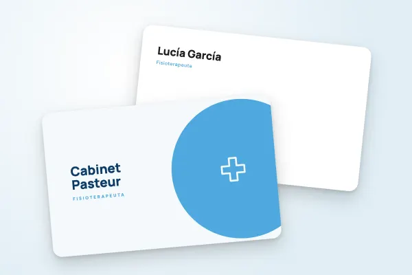 Modelo de tarjeta de visita «Cabinet Pasteur» (salud y bienestar, gran círculo azul): anverso y reverso