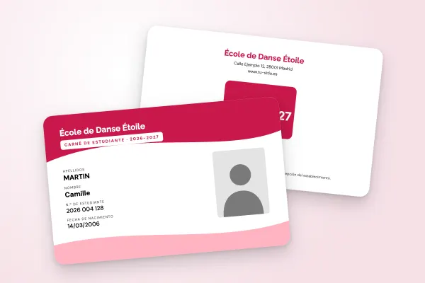Modelo de carné de estudiante «École de Danse Étoile» (arte y formación, olas, frambuesa): anverso y reverso