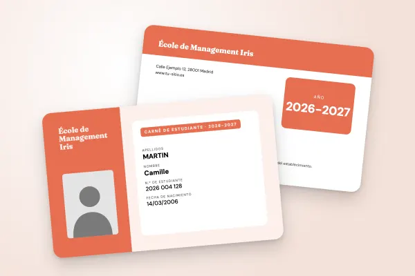 Modelo de carné de estudiante «École de Management Iris» (escuelas superiores, columna, coral): anverso y reverso