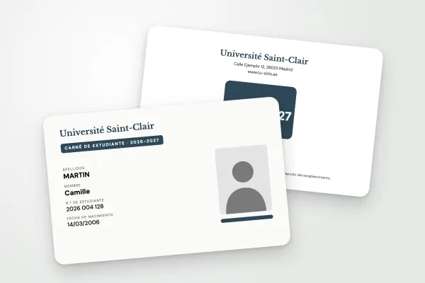 Modelo de carné de estudiante «Université Saint-Clair» (universidades, sobrio, pizarra): anverso y reverso