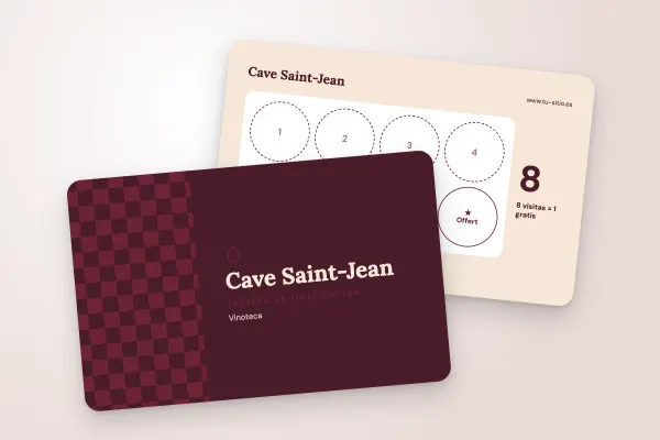 Modelo de tarjeta de fidelización «Cave Saint-Jean» (tiendas y comercios, damero, burdeos): anverso y reverso