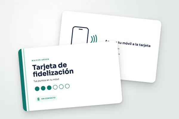 Modelo de tarjeta NFC «Maison Arden» (tiendas y comercios, fidelización conectada, barra lateral): anverso y reverso