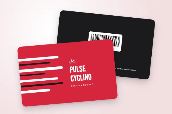 Modelo de tarjeta regalo «Pulse Cycling» (deporte y bienestar, líneas de velocidad, rojo): anverso y reverso