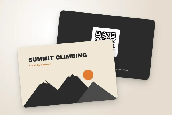 Modelo de tarjeta regalo «Summit Climbing» (deporte y bienestar, montañas): anverso y reverso