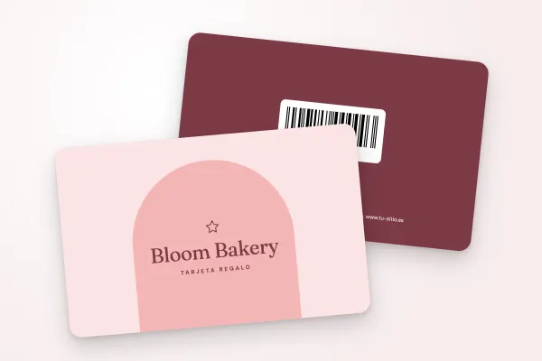 Modelo de tarjeta regalo «Bloom Bakery» (restaurantes y cafeterías, arco, rosa empolvado): anverso y reverso