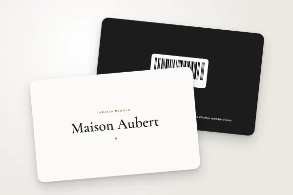 Modelo de tarjeta regalo «Maison Aubert» (restaurantes y cafeterías, depurado, serif y oro): anverso y reverso