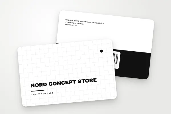 Modelo de tarjeta regalo «Nord Concept Store» (tiendas y comercios, minimalista, blanco y negro): anverso y reverso