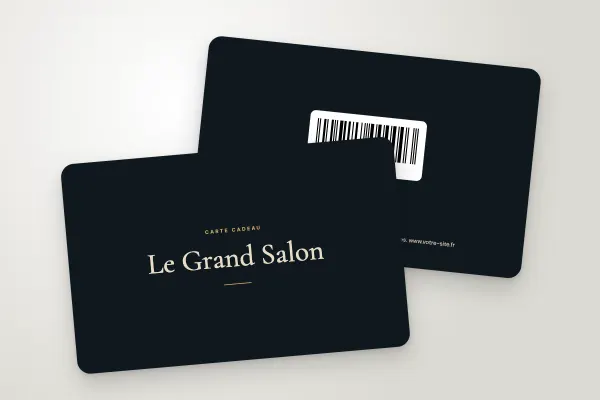 Modèle de carte cadeau « Le Grand Salon » (restaurants et cafés, classique, nuit et or) : recto et verso