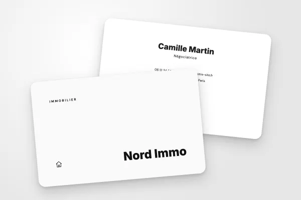 Modèle de carte de visite « Nord Immo » (immobilier, nom en bas à droite, épuré) : recto et verso