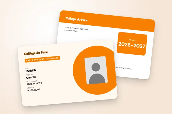 Modèle de carte étudiant « Collège du Parc » (lycées et collèges, pastille, orange) : recto et verso