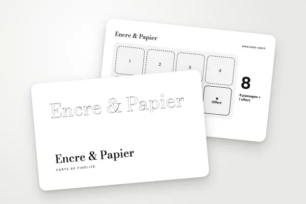 Modèle de carte de fidélité « Encre & Papier » (boutiques et commerces, nom en contour, noir et blanc) : recto et verso
