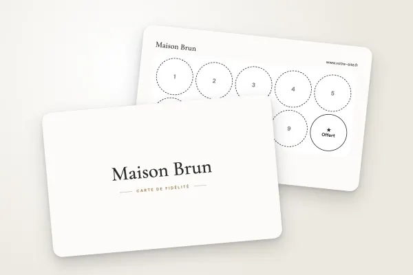Modèle de carte de fidélité « Maison Brun » (beauté et coiffure, ornement, serif élégant) : recto et verso