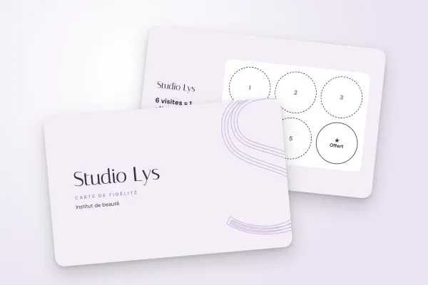 Modèle de carte de fidélité « Studio Lys » (beauté et coiffure, monogramme, lilas) : recto et verso