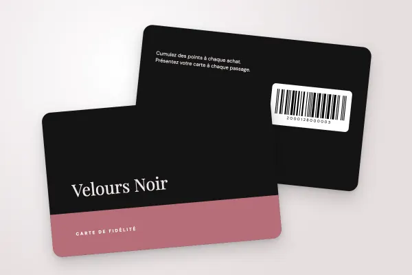 Modèle de carte de fidélité « Velours Noir » (beauté et coiffure, socle, noir et rose doré) : recto et verso