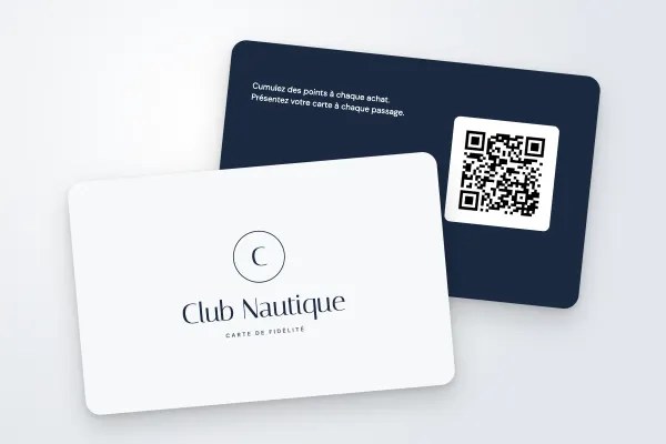 Modèle de carte de fidélité « Club Nautique » (sport et loisirs, sceau élégant, marine) : recto et verso