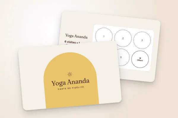 Modèle de carte de fidélité « Yoga Ananda » (sport et loisirs, arche, safran) : recto et verso