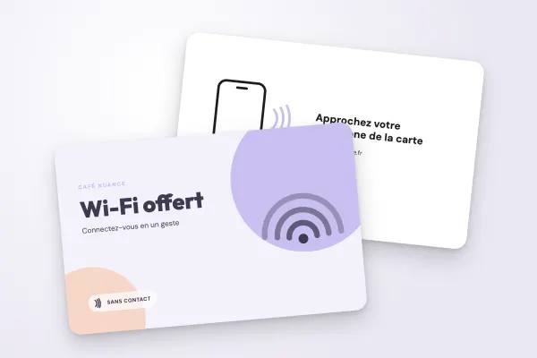 Modèle de carte NFC « Café Nuance » (boutiques et commerces, wi-fi, pastel) : recto et verso