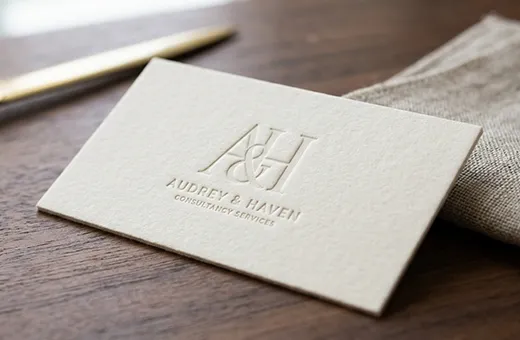 Cotton paper business card with soft natural fibre texture for ultra-premium positioning