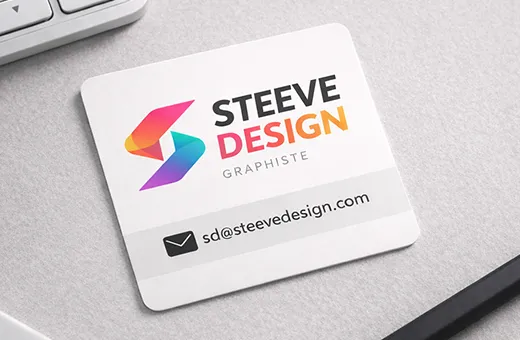 Square paper business card format 65 x 65 mm distinctive design positioning