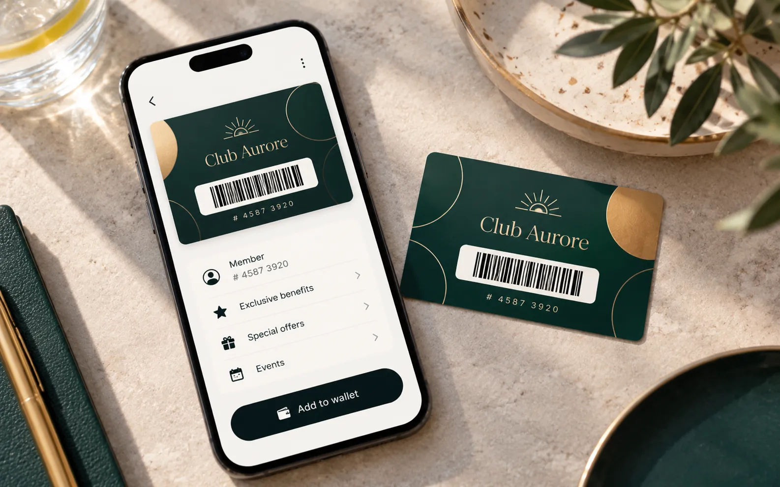 Customised card added to Apple Wallet on a smartphone