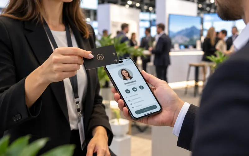 Team Cards NFC business card tapped on a phone to share a contact