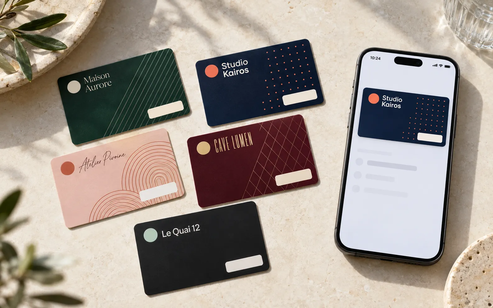 Card customised in your colours, displayed in Apple Wallet