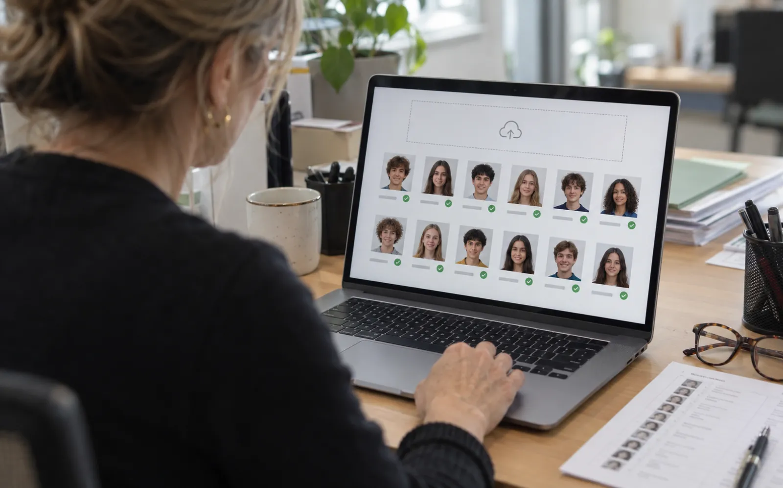 Administradora importando las fotos de los estudiantes desde su ordenador